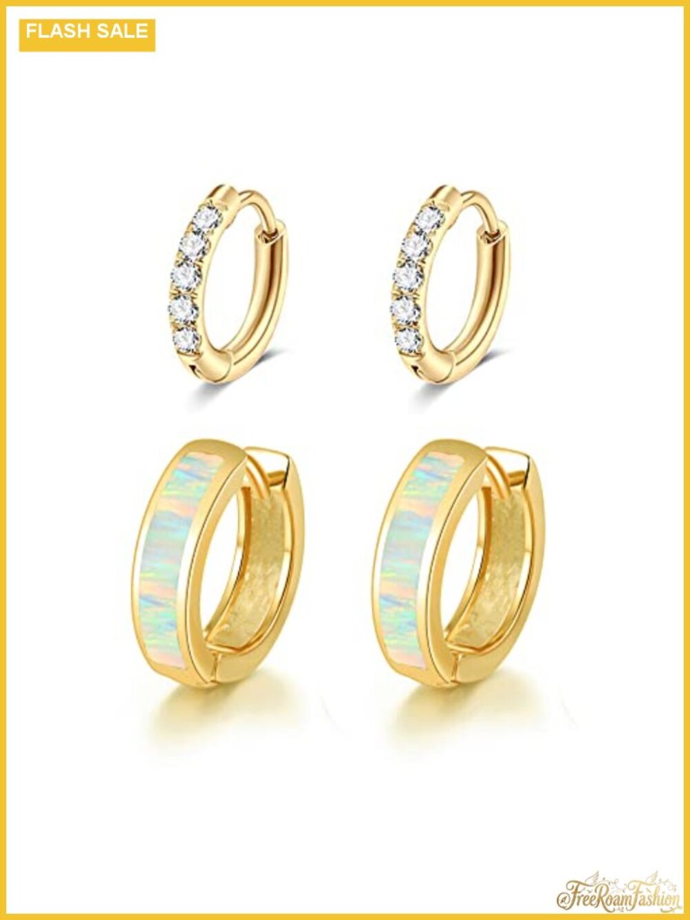 Opal Huggie Hoop Earrings Gold Plated Hypoallergenic Small Hoops for Sensitive